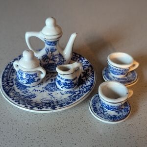 Vintage Blue & White Porcelain Dollhouse Tea Set